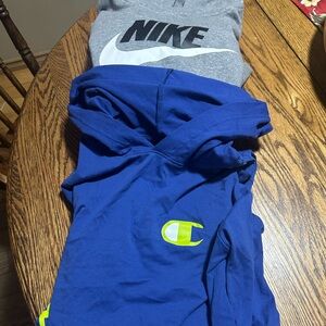 Champion Blue Kids Hoodie with Neon Logo